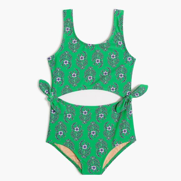 NWT Crewcuts J. Crew Floral Print Cutout One Piece Swimsuit Green Girls Size 12 - Picture 1 of 8